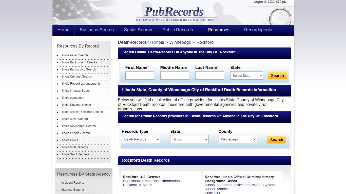 Rockford, Winnebago County, Illinois Death Records